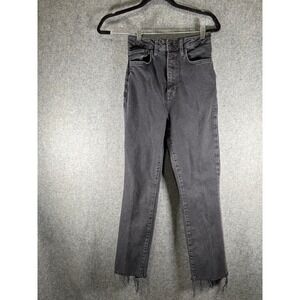 Triarchy Women 24 High Rise Straight Leg Organic Cotton Jeans Faded Black Raw He